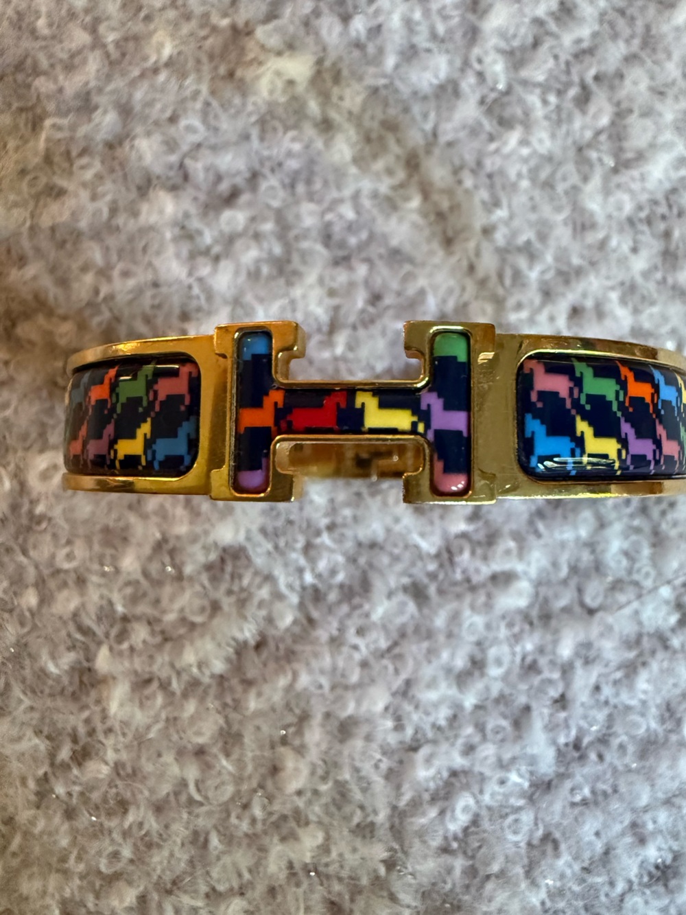 Hermes Gold Multi-Color Houndstooth Enamel Clic clac Bracelet
